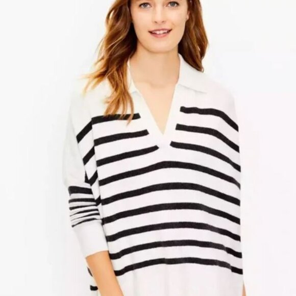 NWT Loft Heather Oat Blue Striped Poncho Sweater Size XS/S - Picture 1 of 6